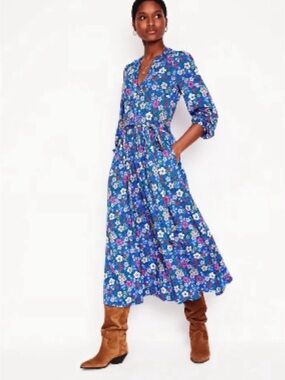 Boden Maeve Jersey Midi Dress in Gallery Blue Blossom Scatter US 6.